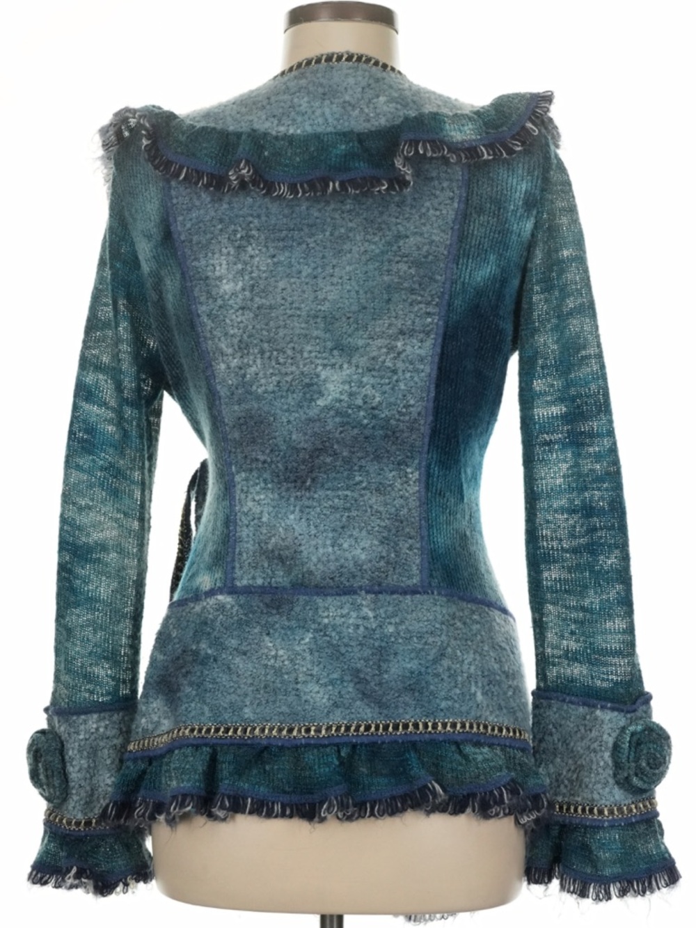 Stylish Boston Proper Teal Textured Wrap Cardigan Jacket Rosette Detail Size M - Picture 2 of 12